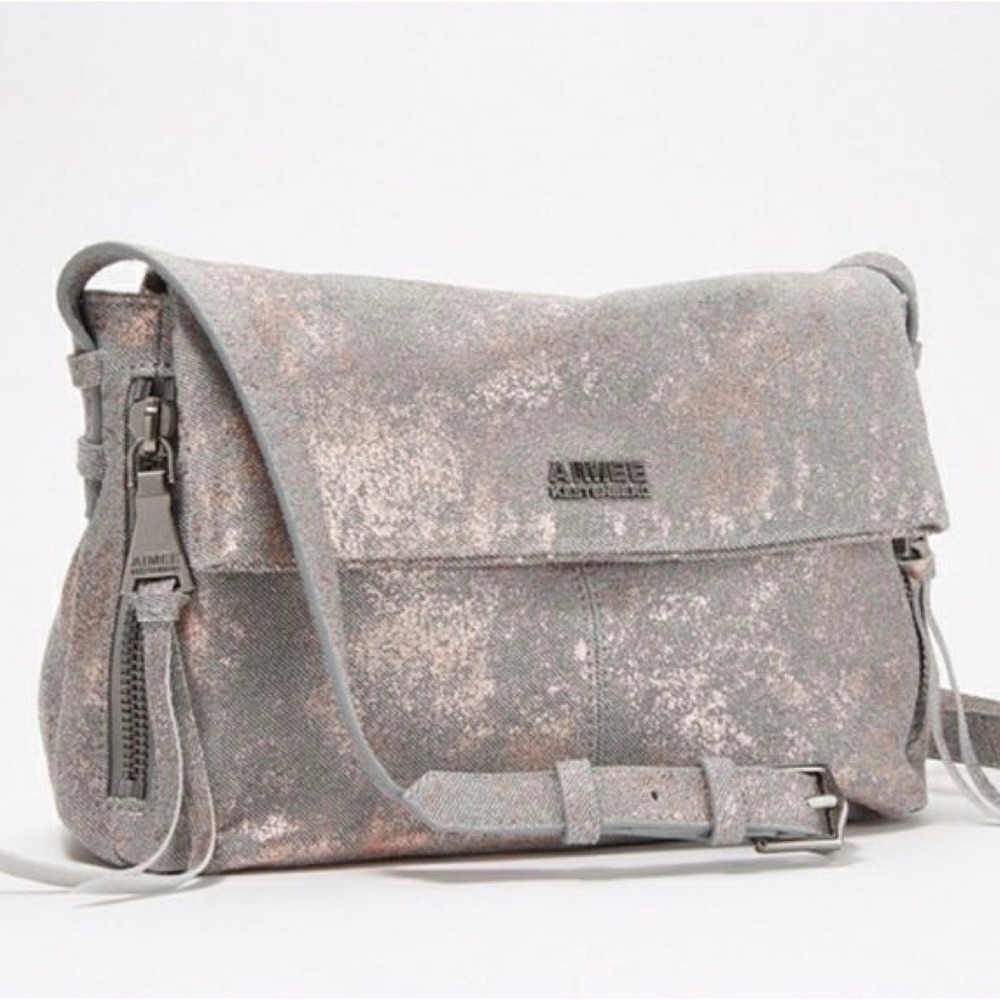 Aimee Kestenberg Metallic Rose Gold Gray FoldOver Bali Crossbody Bag Slouchy Y2K